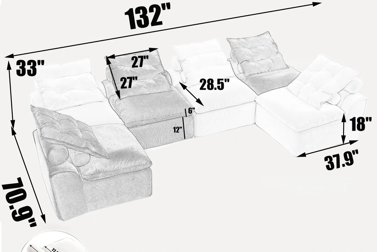 ISOLDE 132" Sofa 6 Seater