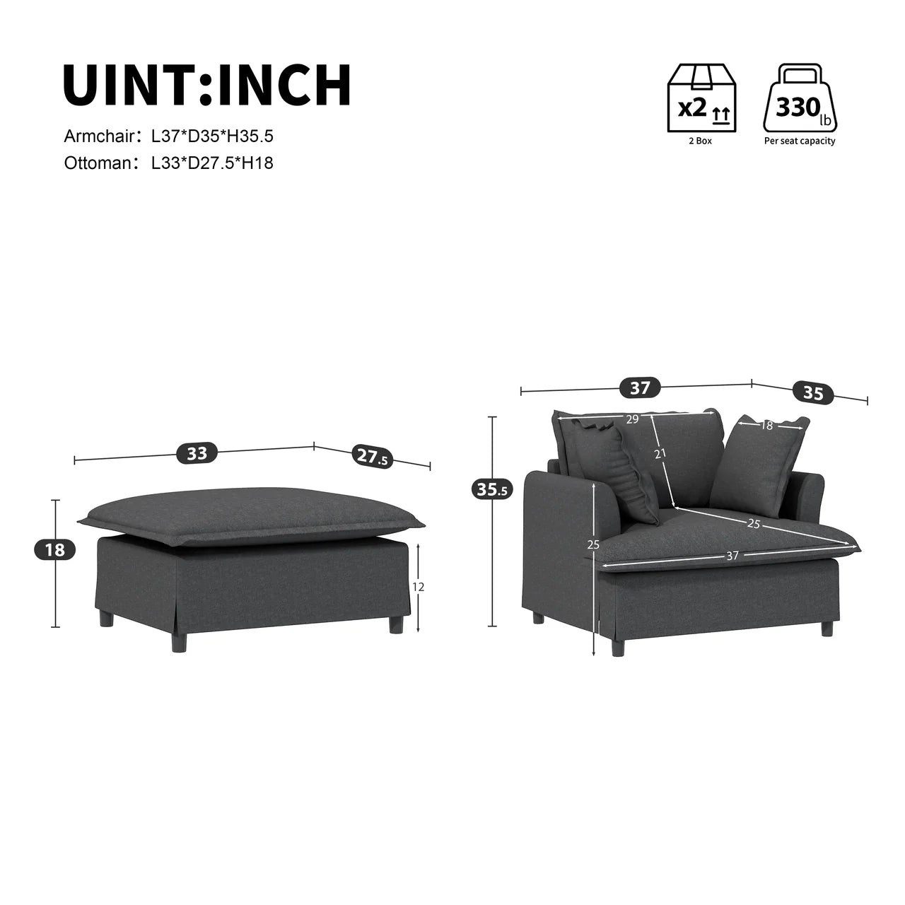 SYNOVI 37" Chair with Ottoman