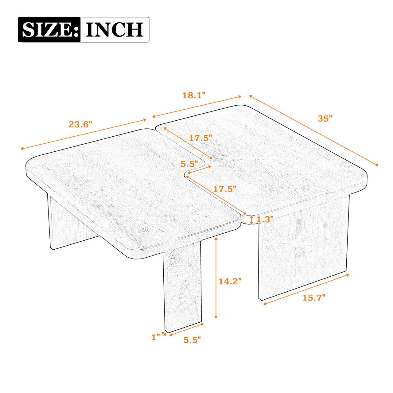 NEXLORD 42" Coffee Table Set